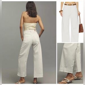 NWT. PAIGE Arellia Barrel Wide Leg Ankle Jeans Off White Ecru 25
